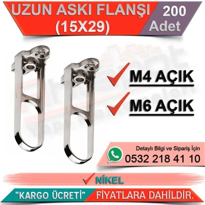 Uzun Askı Flanşı M4 Açık (15x30) Nikel (200 Adet)