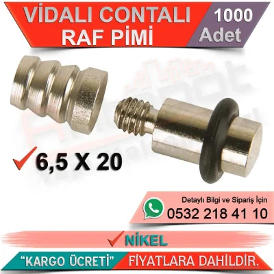 Vidalı Contalı Raf Pimi 6,5x20 Nikel (1000 Adet)