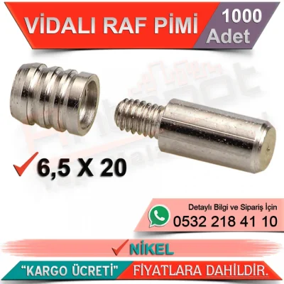 Vidalı Raf Pimi 6,5x20 Nikel (1000 Adet)