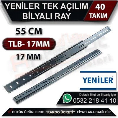 Yeniler 17 Mm Tek Açılım Bilyalı Ray 55 Cm (40 Takım)