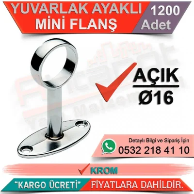Round Foot Mini Flange Open Ø16 Chrome (1200 Pieces)