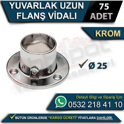 Yuvarlak Uzun Flanş Vidalı Ø25 Krom (75 Adet)
