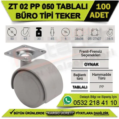 ZT 02 PP 050 TABLALI BÜRO TİPİ TEKER GRİ (100 ADET)